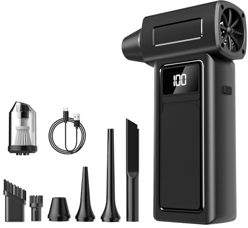 700000RPM & 10000mAh 4-Speed Adjustable Compressed Air Duster | 2-in-1 Electric Air Duster with HD Display & Flashlight, Rechargeable Air Blower for Car Cleaning, Home, Keyboard, PC