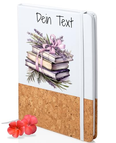GRAZDesign Personalisierbares Notizbuch mit Kork und Lavendel Design – Mit Namen anpassbar DINA 5 unliniert als Geschenk