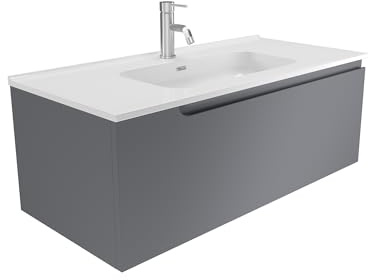 Mobile Bagno Sospeso 70 cm 1 Cassetto Grigio Opaco Con Lavabo Mod. Ardenne