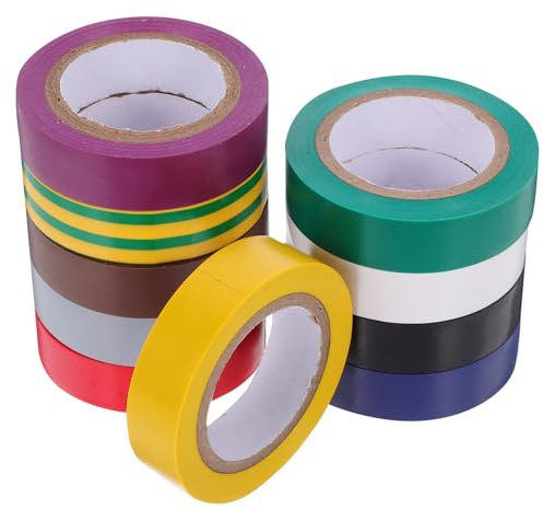 SMASOLO 10 rollos Cinta Aislante Eléctrica de Colores Cinta para Cableado Automotriz Alta Temperatura Protección Aislamiento Profesional para Electricistas