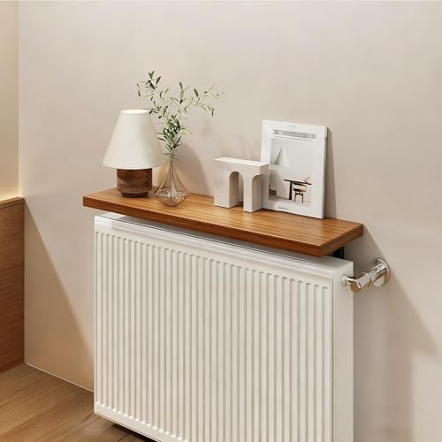Etagere Radiateur, Étagères Murales Flottantes, Tablette de Radiateur en Bois avec Support de Fixation, Faciles a Monter, pour Décoration Murale, Salon, Chambre(Brown_90x20cm/35x8)