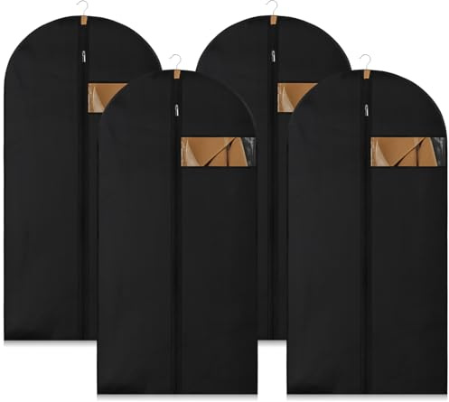 4 Stück Kleidersack für die Aufbewahrung, 120x60cm Kleiderhülle mit Reißverschluss, Mottensicher Anzugtasche Lang Kleidersack Staubschutz für Lagerung von Kleidung für den Kleider Mäntel Abendkleider