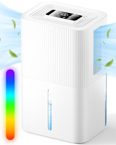 2700ML Luftentfeuchter,Luftentfeuchter Elektrisch leiser Raumentfeuchter mit automatischer Abschaltung, Timer, Schlafmodus, 7-farbiges Nachtlicht, tragbar, Für Wohnung, Badezimmer(Porzelweiß)