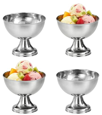 BAIFULAI 4 Stück 150ml Eisbecher Edelstahl: 8.2 cm Dessertschale Edelstahl, Ice Cream Sundae Dessertgläser für Eiscreme, Joghurt, Obstsalat und Pudding, ideal für Hochzeit, Party, Café & Restaurant