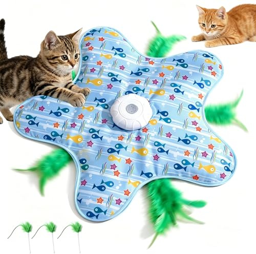 Mvellir Interaktives Katzenspielzeug Selbstbeschäftigung, Katzenspielzeug Elektrisch mit Versteckspiel, Beweglicher Feder Quietschender Maus, für Katze für Wohnungskatzen Kitten und Erwachsene
