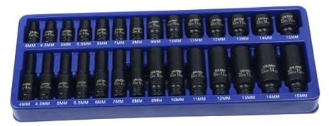 US PRO 28pc 1/4 Drive 6PT Impact Socket Set, Deep & Shallow, CR-MO, 4-15mm