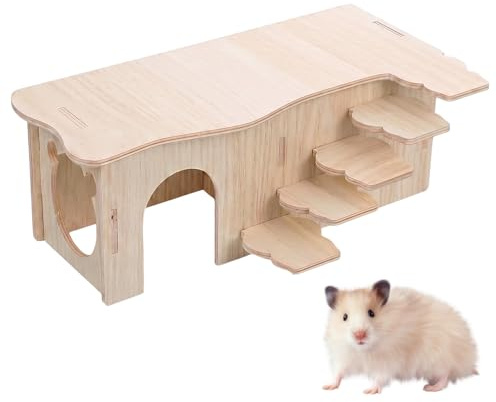 Maison en Bois pour Hamster 27x15x10.5cm Maison Cochon d'Inde avec Escalier | Maison Cachette en Bois Robuste Cabane Cochon D'Inde Hamster Accessoire pour Gerbilles Hamsters Nains Rongeurs Gerbilles