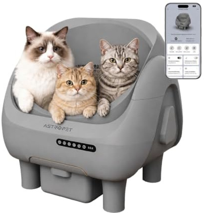 AstroPet Venus Offenes Katzenklo Selbstreinigend mit App-Steuerung | 5-fachem Sicherheitsschutz,UVC & Ionen-Geruchskontrolle,XXL 12L Abfallbox Selbstreinigende Katzentoilette für Große Katzen