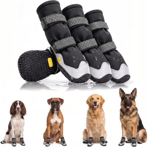 ronoai Waterproof Anti-Slip Dog Shoes, Rubber Sole Adjustable Strap Paw Boots Size 5 | Waterproof Anti-Slip Adjustable Straps Paw Protectors Durable Dog Booties for Walking, Hiking, Rain, Snow, Hot Pavement