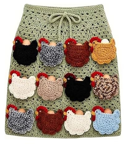 Grembiule Artigianale all'Uncinetto per la Raccolta delle Uova, con Tasche Singole – Grembiule da Fattoria con Tasche a Forma di Gallina per Pollaio e Aia (C)