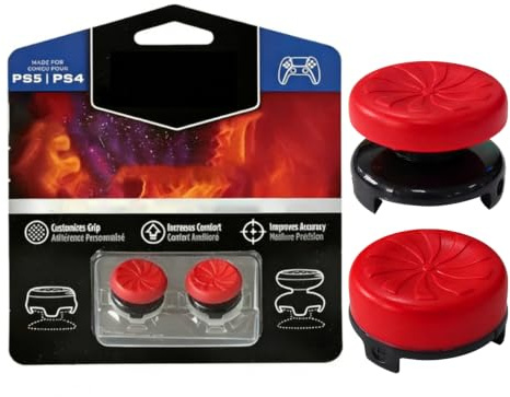 GodtKowty Joysticks rehausseurs rouges pour manette PS 5 et PS4, amélioration de la précision et du confort, embouts hauts et moyens, design ergonomique à 4 branches, accessoires gaming pour meille