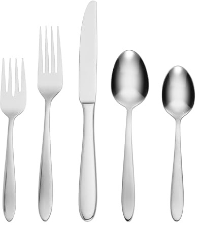 Oneida Silverware Set, Mooncrest 20-Piece Everyday Flatware Set, Service For 4, 18/0 Stainless Steel, Knives Spoons And Forks Sets, Dishwasher Safe, Utensils, Home And Kitchen (Silver, 20 Pieces)