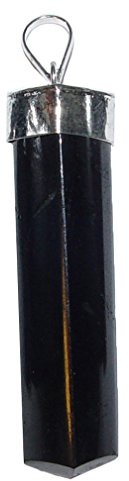 Turmalin schwarz Schörl XL polierte Spitze als Anhänger mit einer Silber farbenen Kappe und Öse ca. 45 mm Länge plus Oese ca. 8mm (4658)