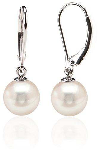 PAVOI 925 Sterling Silver Simulated Shell Pearl Earrings Leverback Dangle Studs 8mm