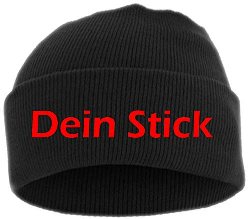 HB_Druck Umschlagmütze mit Wunschtext - Blockschrift - Bestickt - Mütze Strickmütze Rot Einheitsgröße