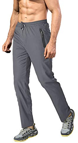 EKLENTSON Men's Trousers Lightweight Outdoor Hiking Walking Trousers Casual Quick Dry Stretch Jogger Running Training Pants Zip Pockets