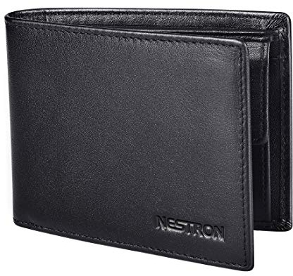 Nestron Geldbörse Herren mit Doppelnaht und RFID Schutz, Portmonee Geldbeutel Herren aus Vintage-Echtleder, Portemonnaie Portmonaise Geldtasche Brieftasche (Schwarz 1)