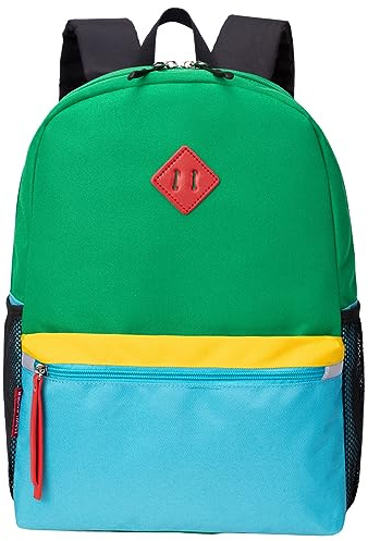 HawLander Little Kids Backpack, Toddler School Bag for Boys Aged 3 4 5 6 7 Years, with Chest Strap, Green Blue