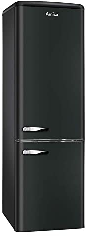 Amica KGCR 387 100 MS Retro Kühl-/Gefrierkombination / Matt Schwarz / 181 cm (H) x 55 cm (B) x 62 cm (T) / Retro-Design / Kühlschrank mit Gefrierfach