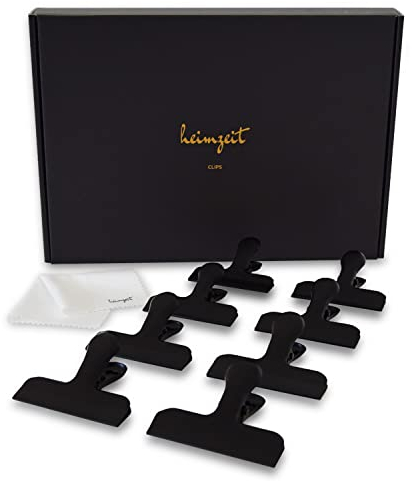 heimzeit Clips para Bolsas de Alimentos, Bolsas y Documentos hechos de Acero Inoxidable, Negro [8 Piezas, 77 x 20 x 30 mm] Pinzas de Colores, Fuerte Fuerza de Resorte