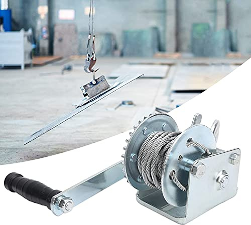 Hand Winch, 600 LBS Hand Crank Gear Winch Puller Truck, Manual Winch with 6M Steel Wire Rope Lifting Tools, Lightweight and Portable Winch for ATV Boat Trailer