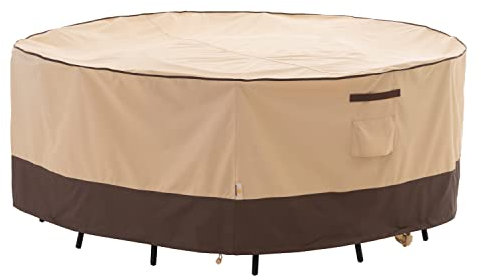 Copertura per mobili da giardino, rotonda, impermeabile, in tessuto ecologico, resistente ai raggi UV, anti-scolorimento, per set di mobili medio-piccoli, diametro 190 cm, beige