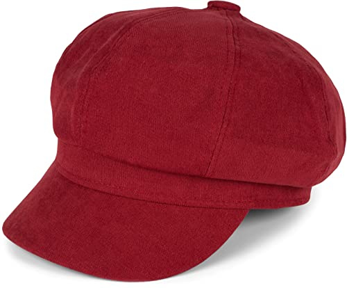 styleBREAKER Damballongmössa av mjukt tyg, skärmmössa vintagestil, bakerboy skjutmössa, Newsboy Cap 04023086, Vinröd, one size