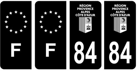 HADEXIA Set of 4 Self-Adhesive Number Plate Registration Stickers Department 84 Vaucluse Provence-Alpes-Côte d'Azur Noir & F France Europe