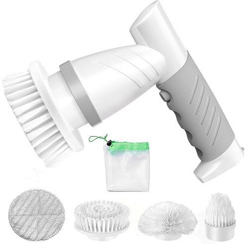SZFIXEZ Electric Spin Scrubber, Cordless Electric Cleaning Brush for Bathroom Electric Spin Cleaner with 4 Replaceable Shower Cleaning Brush Heads for Wall, Stove, Tile, Bathtub, Toilet, Window