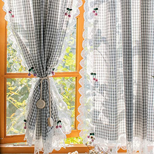 V3VOGUE Karierte Vorhänge Landhausstil Kurz Küchenvorhänge Gardinenschals, 1 Stück, 140x90cm 140x200cm 200x130cm, Schöne, Trennwand, Sichtschutz, Für Badezimmer/Schrank/Türvorhänge