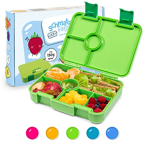schmatzfatz Brotdose Kinder mit Fächern, BPA Frei Lunchbox Kinder, Bento Box Kinder, Brotbox für Mädchen & Jungen, Snackbox, Perfekt für Schule, Kindergarten & Ausflüge (Grün)