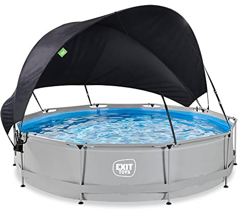 EXIT Toys Soft Grey Pool with Canopy - ø12x2,5ft - Large, Round Frame Pool with Cartridge Filter Pump - Optimal Protection against UV-rays - Easy to Enter - Sturdy Frame - Unique Design - Grey