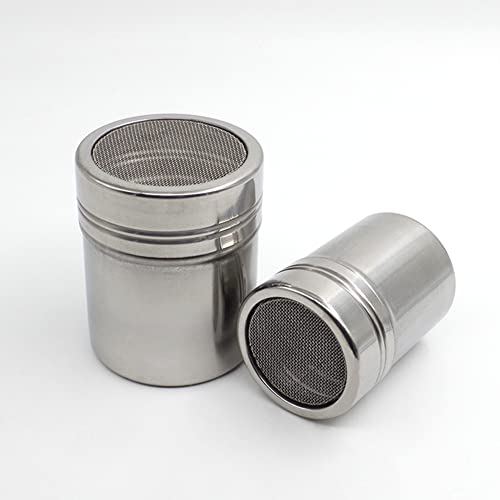 Jauhmui 2 Größen Edelstahl Kakaostreuer Puderzuckerstreuer Streuer,Powder Shakers, Kakaostreuer Streuer mit Deckel,Mesh Shaker Powder Dosen, für Kakaopulver Schokopulver Zucker Zimt Mehl Gewürz
