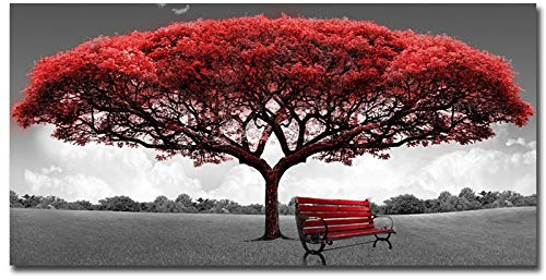 GEMMII Moderne rote Geldbaum-Wandkunst für Wohnzimmer, Leinwand, Poster, Drucke, Wandbilder für Bürodekoration, Kunstwerk, 60 x 120 cm, rahmenlos