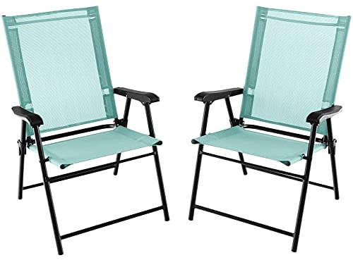 COSTWAY Set di 2/4 Sedie Pieghevoli da Giardino, Sedie Portatili con Braccioli e Struttura in Metallo, Sedie da Esterno Giardino Campeggio,Portata 150 kg (2, Verde Menta, 65 x 60 x 93 cm)