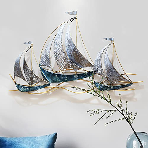 3D-Metall-Segelboot-Wandkunst, 86,4 x 53,3 cm, Antik-Finish, Metall-Wandskulpturen, nautische Küstenboot-Dekoration, Geschenk für Ozean-Segelboot-Liebhaber