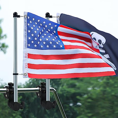 2 Pack Boat Flag with Adjustable Boat Flag Pole, 316 Stainless Steel Clamp on Flag Pole Kits Rail Mount without Drilling, Kayak Flag Pole With Gimbals End