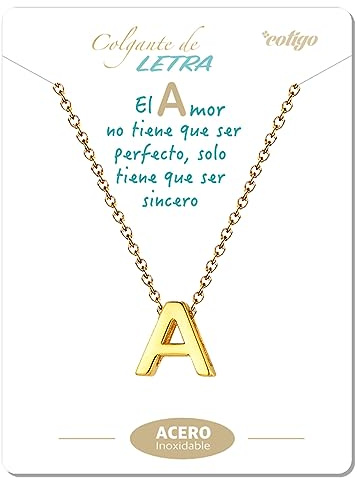 cotigo Collar Inicial Acero Inoxidable, Collar Mujer con Colgante letra A-Z Pequeñas - Bisutería Regalo Madre Cumpleaños, Novia o Amigas, Color Plateado y Dorado (A-DORADO)