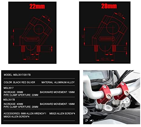 INLIMA Motorcycle Handguard Hand Protectors For HON&DA CBF500 CBF600 CBF1000 CBF 500 CBF 600 CBF 1000 Motorcycle Handlebar Riser Bar Mount Handle Clamp 3 Colors Fits (Color : 22mm Black)