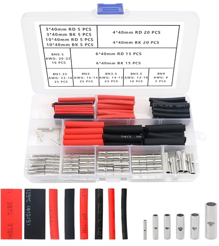 YIXISI 190 Pezzi 6 Tipi Capicorda Elettrici Testa Non Isolati, Terminali a Crimpare per Conduttori Senza Filo Non Isolati, Wire Ferrule Cavo Elettrico Crimpare Terminale, con Tubo Termoretraibile