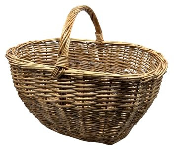 acquaverde | Cesto XL Portafunghi in Vimini Intrecciato a Mano con Manico, Ideale per Raccolta Funghi, Frutta e Verdura, Cestino per Pic-Nic cm. 50x35x25