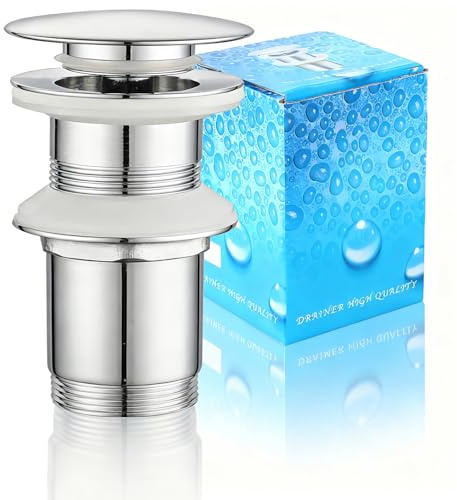 Chrom Pop-Up Ablaufventil, Universal Ablaufventil Waschbecken mit Siebkörbchen, Messing Anti Clogging Sieb Waschbe Pop-Up Click Clack Ventil - G 1¼ für Waschbecken Waschtisch (Ohne Überlauf)