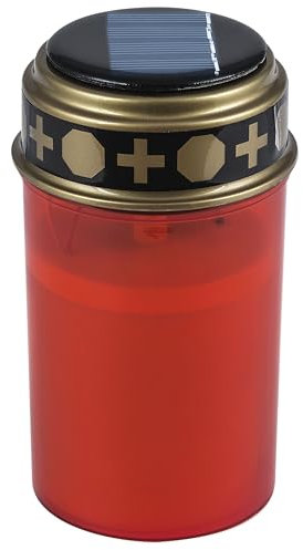 Lanterne funéraire solaire à LED avec effet vacillant et capteur jour/nuit, LED jaune, 7 x 12,5 cm, rouge, en plastique résistant aux intempéries, batterie Ni-Mh 1,2 V AA, 600 mAh