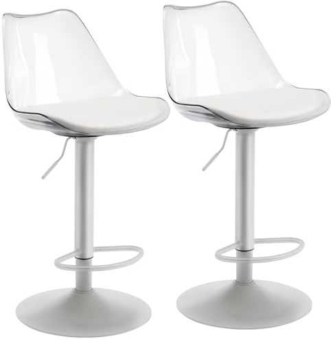 Sepnine® Transparenter Barhocker 2er Set,Barstuhl gepolstert mit Fußstütze,Barstühle mit Rückenlehne,Zeitgenössisch Drehstuhl 360°,Tresenhocker höhenverstellbar für Esszimmer & Bar (PU)
