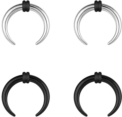 BodyAce 2 Paar Buffalo Ohrkegel Kit, 2–12 G Septum-Pincher Tapers C-Form Nasenschmuck, schwarzes Dehnungsohrpiercing, erweiterter Septum-Ring mit O-Ringen [12 g (2 mm)], Edelstahl, Andere