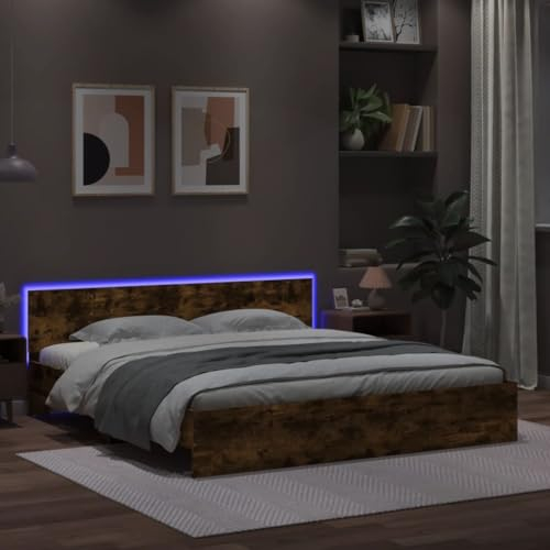 Bulliing Bettgestell mit Kopfteil und LED-Beleuchtung Bettgestell Bed Frame Bettgestell Mit Kopfteil Bettrahmen Räuchereiche - 3207585