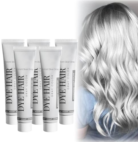 Gotysles Grauhaarfärbemittel, Grauhaarfärbecreme, Silbergraue Naturhaarfärbecreme, Professionelle Graue Haarfärbecreme, Graue Haarfarbe Creme, Silbergraue Sofort Haarfärbecreme 100ml (Silber, 5PC)