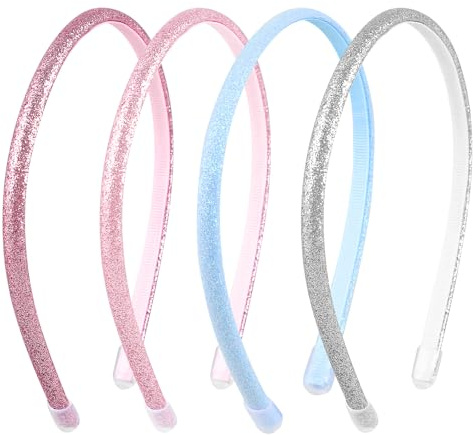 YUXIANLB Thin Glitter Headbands for Girls, 4 Pack Non-Slip Sparkle Headbands with Teeth, Toddler Colorful Hair Bands