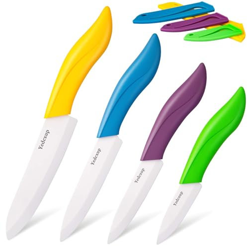 Ceramic Professional Sharp Knife Set with Cover - MultiColour, Includes 3” Paring, 4” Fruit, 5” Utility, 6” Chef Knife