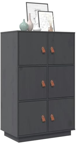 puraday Highboard Wohnzimmer Sideboard Grau 67x40x108,5 cm Massivholz Kiefer Aktenschrank Mehrzweckschrank Klassisches Design Haushaltsschrank Vorratsschrank für Esszimmer
